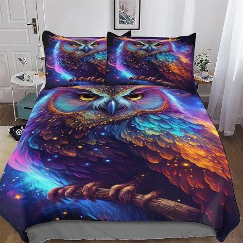 AAPZY Nebula Eule 3D Muster Bettwäsche Bettbezug Set 2 teilig Deckenbezug + Kopfkissenbezug, Angenehme Microfaser Bettbezüge Für Jungen Mädchen Mit Reißverschluss Single (135x200cm) von AAPZY