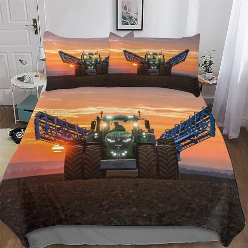 AAPZY Traktor Bettwäsche Set Soft Atmungsaktive 3D Bettbezüge 2teilig, Jungen Mädchen Bettwaren, Gebürstet Mikrofaser Angenehme Bettbezug + Kissenbezug Single (135x200cm) von AAPZY