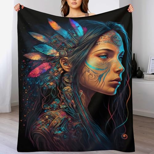Decke Mit Indianische Prinzessin Muster Warme Fleecedecke/Wohndecke/Sofadecke - Superweiche, Kuschelige & Angenehme Flannel Flanell-Decke, Für Jede Jahreszeit Geeignet 60"x80" von AAPZY
