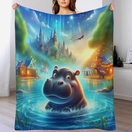 Decke Mit Tier Nilpferd Muster Warme Fleecedecke/Wohndecke/Sofadecke - Superweiche, Kuschelige & Angenehme Flannel Flanell-Decke, Für Jede Jahreszeit Geeignet （150×200cm） von AAPZY