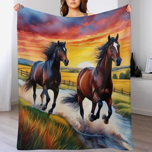Pferd Decke Vier Jahreszeiten Bett Wohndecke Kuscheldecke Extra Dick & Warm Sofadecke/Couchdecke Flannel Sofaüberwurf Superweich Und Flauschig Fleecedecke （130×150cm） von AAPZY