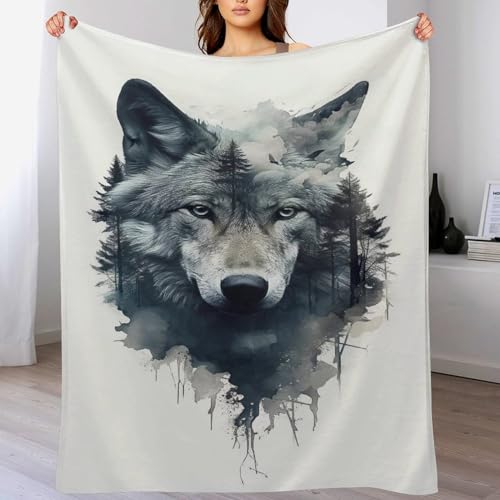 Wolf Decke Decke Dicke Kuscheldecke Mit 3D Muster Fleece Warm & Weich Flauschige Flannel Decke, Vier Jahreszeiten Bett Sofadecke （130×180cm） von AAPZY
