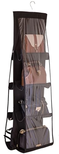 AARAINBOW Handtaschen Organizer zum Aufhängen, Oxford Handtasche Aufbewahrung für Familienschrank, 8-Taschen Handtaschen Hängeorganizer Faltbarer Hängeregal für Schultertasche, 113H*34.5W (B-Schwarz) von AARAINBOW