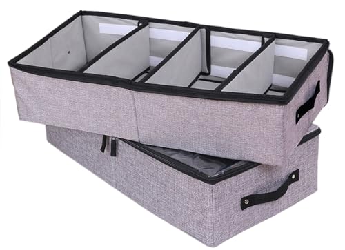 AARAINBOW Stoff Unterbettkommode mit Verstellbaren Zellen, Unterbett Schuhe Aufbewahrungsbox mit Deckel, 2 Stück, 24L, 58 cm, Faltbare Unterbett Schuhe Kleidung Aufbewahrung mit Griff (2 Grau) von AARAINBOW