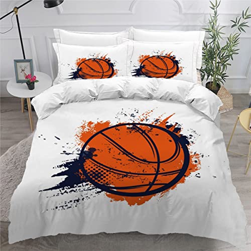 AASIRA Basketball Bettwäsche 135x200 Kinder Bettwäsche Sport Weiche Mikrofaser Bettbezug mit Reißverschluss Jungen Mädchen Bettwäsche-Set 3D Motiv Bettbezüge mit 2 Kissenbezug 80x80 von AASIRA