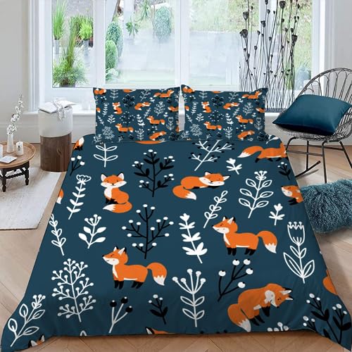 AASIRA Bettwäsche Cartoon Fuchs Bettbezug 155x220 mit Reißverschluss 100% Mikrofaser Bettwäsche-Sets Kawaii Tiere 3D Druck Kinder Teenager Pflegeleicht Betten Set mit 2 Kissenbezüge 80x80 cm von AASIRA