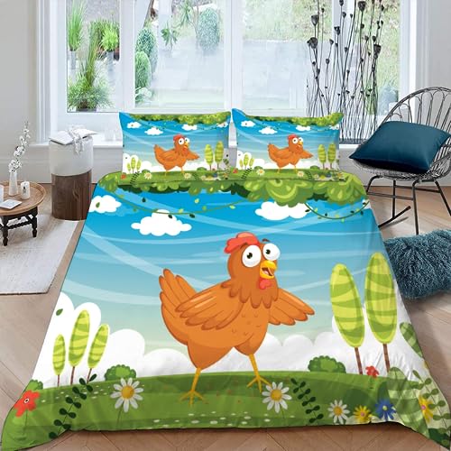 AASIRA Cartoon Huhn Bettwäsche 135x200 Kinder Bettwäsche Kawaii Tiere Weiche Mikrofaser Bettbezug mit Reißverschluss Jungen Mädchen Bettwäsche-Set 3D Motiv Bettbezüge mit 2 Kissenbezug 80x80 von AASIRA