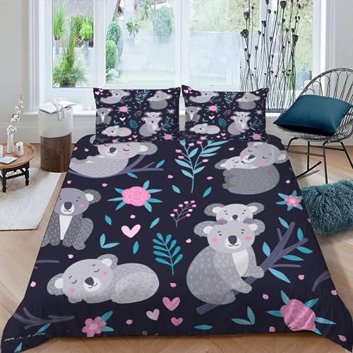 AASIRA Cartoon Koala Bettwäsche 135x200 Kinder Bettwäsche Kawaii Tier Weiche Mikrofaser Bettbezug mit Reißverschluss Jungen Mädchen Bettwäsche-Set 3D Motiv Bettbezüge mit 2 Kissenbezug 80x80 von AASIRA