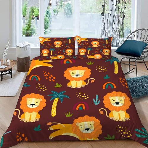 AASIRA Cartoon Löwe Bettwäsche 135x200 Kinder Bettwäsche Tiere Wald Weiche Mikrofaser Bettbezug mit Reißverschluss Jungen Mädchen Bettwäsche-Set 3D Motiv Bettbezüge mit 2 Kissenbezug 80x80 von AASIRA