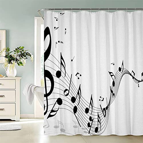 AASIRA Duschvorhang 180x200 Antischimmel Notiz Motiv Wasserdicht Textil Duschvorhänge Thema Musik Waschbar Polyester Badevorhang für Badewanne Badezimmer mit 12 Duschvorhangringen von AASIRA