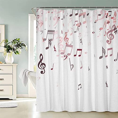 AASIRA Duschvorhang 180x200 Antischimmel Notiz Motiv Wasserdicht Textil Duschvorhänge Thema Musik Waschbar Polyester Badevorhang für Badewanne Badezimmer mit 12 Duschvorhangringen von AASIRA