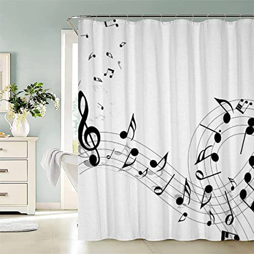 Duschvorhang 180x200 Antischimmel Notiz Motiv Wasserdicht Textil Duschvorhänge Thema Musik Waschbar Polyester Badevorhang für Badewanne Badezimmer mit 12 Duschvorhangringen von AASIRA