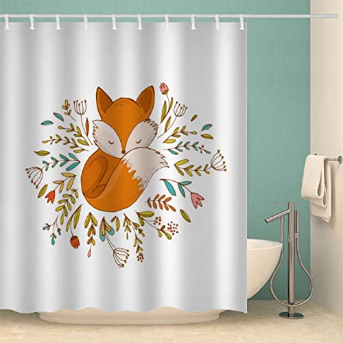 AASIRA Duschvorhang 240x200 Cartoon-Fuchs Anti-Schimmel Wasserdichter Extra Langer Duschvorhänge mit 12 Duschvorhangringen Süße Tiere 3D Motiv Bad Vorhäng für Badewanne Badezimmer von AASIRA