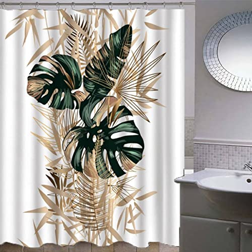 AASIRA Duschvorhang 240x200 Grünes Tropisches Blatt Anti-Schimmel Wasserdichter Extra Langer Duschvorhänge mit 12 Duschvorhangringen Gold 3D Motiv Bad Vorhäng für Badewanne Badezimmer von AASIRA
