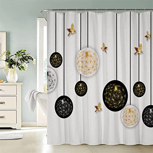 AASIRA Duschvorhang Anti-Schimmel Löwenzahn Badezimmer Badewanne Wasserdichter Duschvorhänge Goldene Abstraktion Stoff Polyester Waschbar Badvorhang 180x180 cm Bad Vorhäng mit 12 Hooks von AASIRA