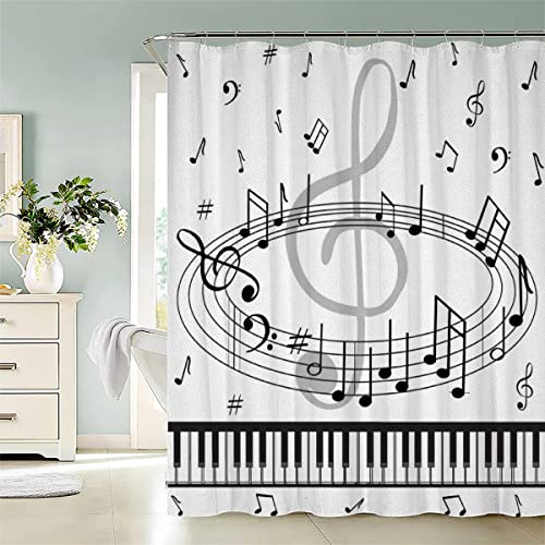 Duschvorhang Anti-Schimmel Notiz Badezimmer Badewanne Wasserdichter Duschvorhänge Thema Musik Stoff Polyester Waschbar Badvorhang 180x180 cm Bad Vorhäng mit 12 Hooks von AASIRA