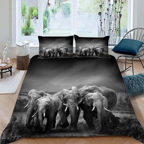 AASIRA Elefant Bettwäsche 135x200 Kinder Bettwäsche Afrikanische Tiere Weiche Mikrofaser Bettbezug mit Reißverschluss Jungen Mädchen Bettwäsche-Set 3D Motiv Bettbezüge mit 2 Kissenbezug 80x80 von AASIRA