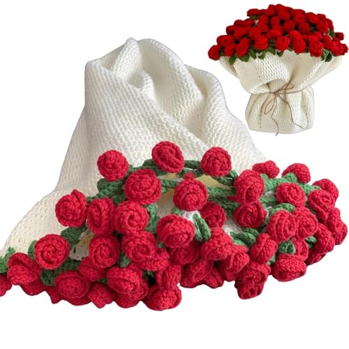 AASIRA Gehäkelte Blumen Decke Häkeln Blumen Rose Bouquet Kuscheldecke, Red Blumenstrauß Decke Geschenk für Muttertag Geburtstag Valentinstag, Finished Product Flower Blanket Tischdecke (80cm) von AASIRA