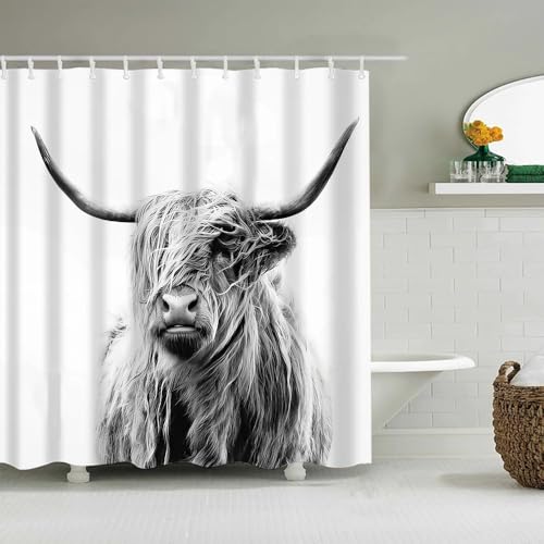 AASIRA Grau Kuh Duschvorhang Anti-Schimmel 120x180 Badezimmer Badewanne Wasserdichter Duschvorhänge Tier Polyester Textil Waschbar Badvorhang mit 12 Duschvorhang Hake C437 von AASIRA