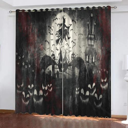 AASIRA Halloween Vorhänge Blickdicht mit ösen 2er Set 3D Hexe Horror Gardinen Verdunkelung für Kinderzimmer Schlafzimmer Dekoration Kälteschutz Thermovorhang, 2 x B 70 x H 160 cm von AASIRA