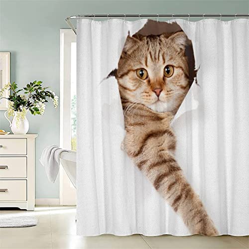 AASIRA Hund Und Katze Duschvorhang Anti-Schimmel 120x180 Badezimmer Badewanne Wasserdichter Duschvorhänge Süßes Haustier Polyester Textil Waschbar Badvorhang mit 12 Duschvorhang Hake von AASIRA