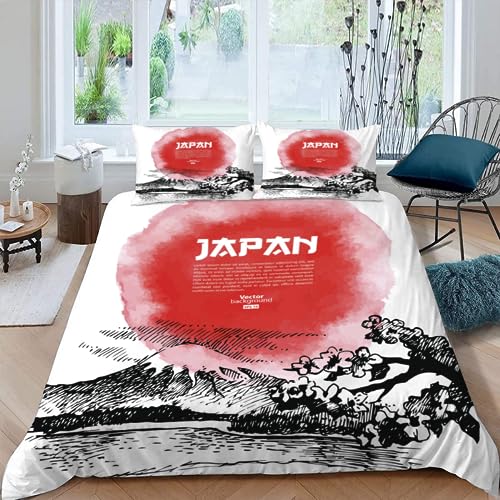 AASIRA Japan Sakura Bettwäsche 135x200 Kinder Bettwäsche Landschaft Weiche Mikrofaser Bettbezug mit Reißverschluss Jungen Mädchen Bettwäsche-Set 3D Motiv Bettbezüge mit 2 Kissenbezug 80x80 von AASIRA