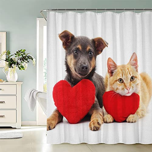 AASIRA Katze Und Hund Duschvorhang Anti-Schimmel 120x180 Badezimmer Badewanne Wasserdichter Duschvorhänge Süßes Haustier Polyester Textil Waschbar Badvorhang mit 12 Duschvorhang Hake von AASIRA