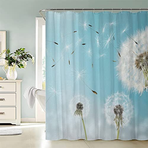 AASIRA Löwenzahn Duschvorhang Anti-Schimmel 120x180 Badezimmer Badewanne Wasserdichter Duschvorhänge Natur Blumen Polyester Textil Waschbar Badvorhang mit 12 Duschvorhang Hake von AASIRA