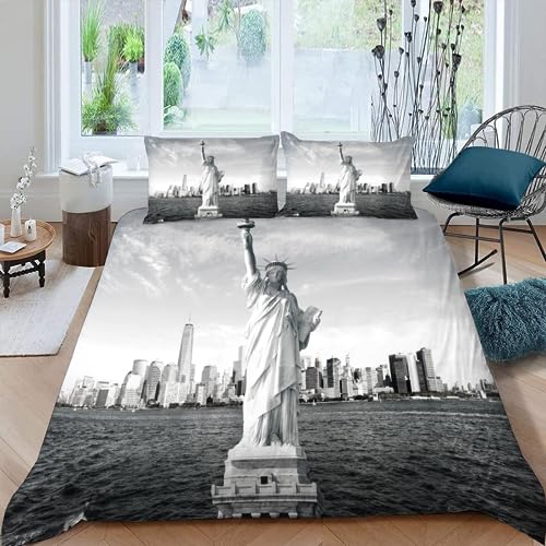 AASIRA New York Bettwäsche 135x200 Kinder Bettwäsche Stadtansicht Weiche Mikrofaser Bettbezug mit Reißverschluss Jungen Mädchen Bettwäsche-Set 3D Motiv Bettbezüge mit 2 Kissenbezug 80x80 von AASIRA