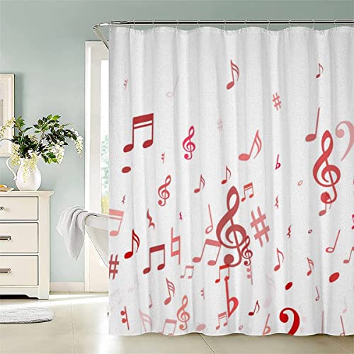 AASIRA Notiz Duschvorhang Anti-Schimmel 120x180 Badezimmer Badewanne Wasserdichter Duschvorhänge Thema Musik Polyester Textil Waschbar Badvorhang mit 12 Duschvorhang Hake von AASIRA