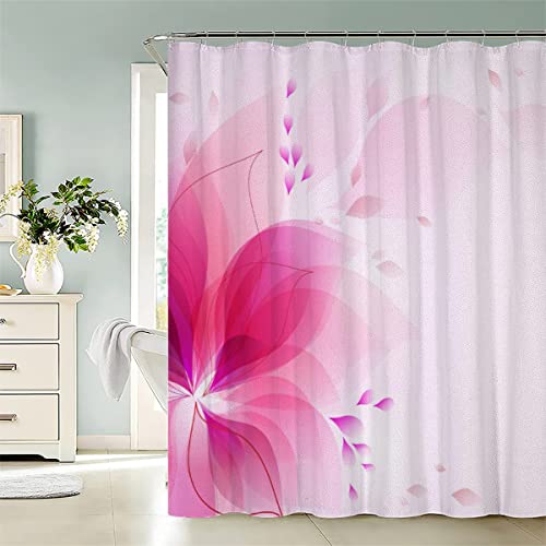 AASIRA Pinke Blumen Duschvorhang Anti-Schimmel 120x180 Badezimmer Badewanne Wasserdichter Duschvorhänge Blumen Polyester Textil Waschbar Badvorhang mit 12 Duschvorhang Hake von AASIRA