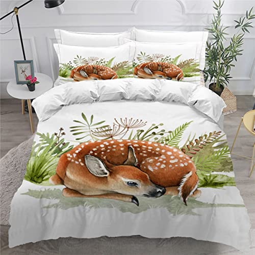 AASIRA REH Bettwäsche 135x200 Kinder Bettwäsche Tiere Wald Weiche Mikrofaser Bettbezug mit Reißverschluss Jungen Mädchen Bettwäsche-Set 3D Motiv Bettbezüge mit 2 Kissenbezug 80x80 von AASIRA