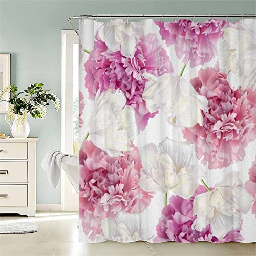 AASIRA Rosa Pfingstrose Duschvorhang Anti-Schimmel 120x180 Badezimmer Badewanne Wasserdichter Duschvorhänge Blumen Polyester Textil Waschbar Badvorhang mit 12 Duschvorhang Hake von AASIRA