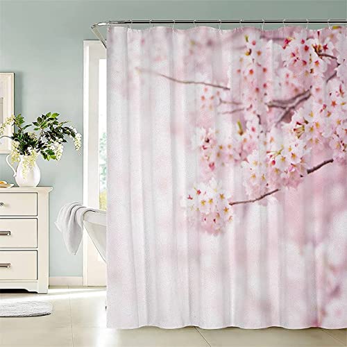AASIRA Rosa Sakura Duschvorhang Anti-Schimmel 120x180 Wasserdichter Duschvorhang Blumen Polyester Textil Waschbar Badvorhang mit 12 Haken von AASIRA