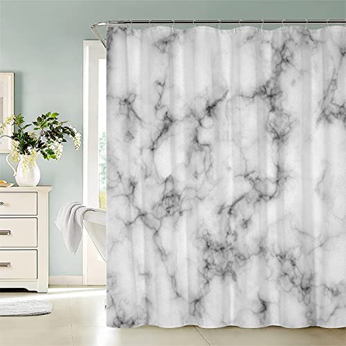 AASIRA Weisser Marmor Duschvorhang Anti-Schimmel 120x180 Badezimmer Badewanne Wasserdichter Duschvorhänge Abstrakt Modern Polyester Textil Waschbar Badvorhang mit 12 Duschvorhang Hake von AASIRA
