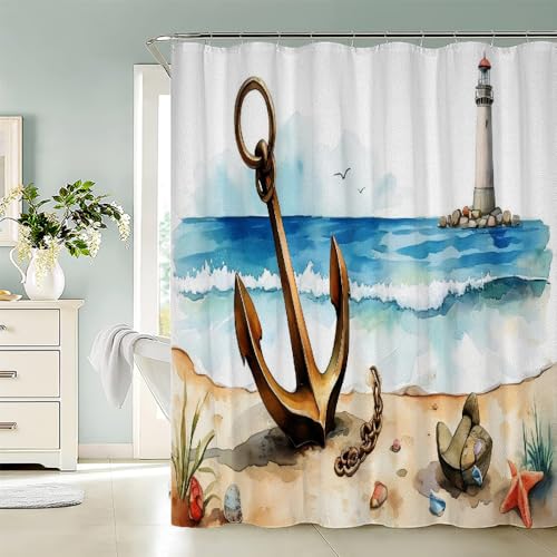 Anker Duschvorhang Anti-Schimmel 120x180 Badezimmer Badewanne Wasserdichter Duschvorhänge Ozean Seestern Polyester Textil Waschbar Badvorhang mit 12 Duschvorhang Hake a124 Anker Duschvorhang Anti-Schimmel 120x180 Badezimmer Badewanne Wasserdichter Duschvorhänge Ozean Seestern Polyester Textil Waschbar Badvorhang mit 12 Duschvorhang Hake a124 von AASIRA