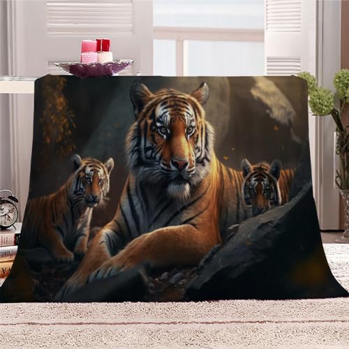 Decke 150x200cm Tiger Kuscheldecken Flauschig 3D Tier Weich Warme Flanell Wohndecke Fleecedecke Bettüberwurf Sofadecke Couchdecke Geschenke für Kinder Erwachsener von AASIRA