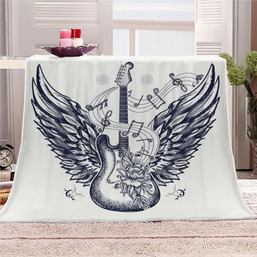 Kuscheldecken 150x200cm Noten Gitarre 3D Flauschig Weich Warm Flanell Decke Geschenke für Kinder Mädchen Jungen Erwachsene Musik Fleecedecke Wohndecke für Sofa Bett TV-Decke von AASIRA