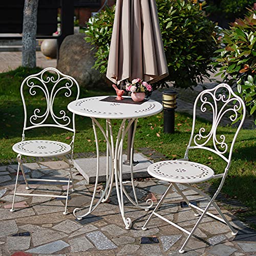 AASSDOO Terrassentisch und Stuhl 3-teiliges Set Bistro Outdoor Gesprächsset Garten Esstisch Veranda Klappstühle Rostfreie Balkonmöbel Metall Couchtisch Sitze, Deck s von AASSDOO