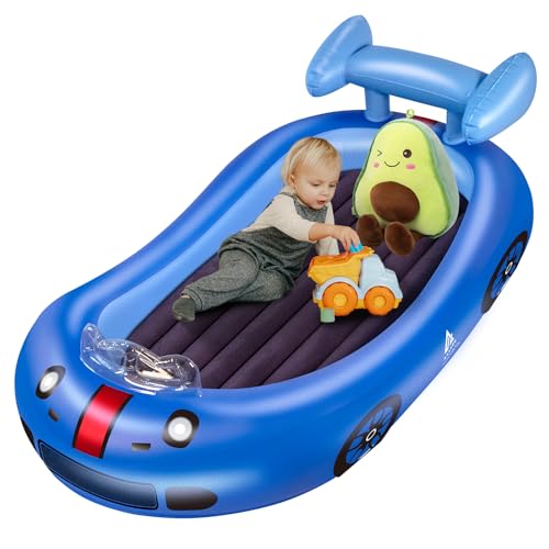 Aufblasbares Kinder-Reisebett mit Avocado-Umarmungskissen, tragbare erhöhte Seiten, Rennwagen, Kleinkind-Luftmatratze, aufblasbare Matratze für Zuhause, Hotel oder Camping, max. 136 kg (Blau, Snuggle von AASSOO