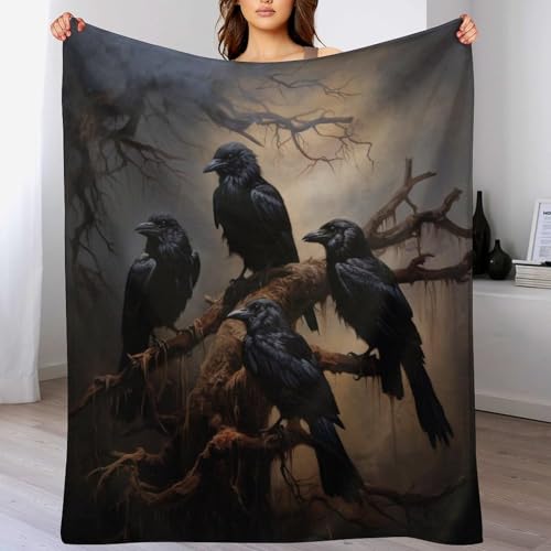 AASWDFR Bettüberwurf Wohndecke Weiche Flannel Krähe Decke Sofadecke Mit 3D Muster Vier Jahreszeiten Wohndecke Für Bett/Couch 180×200cm von AASWDFR