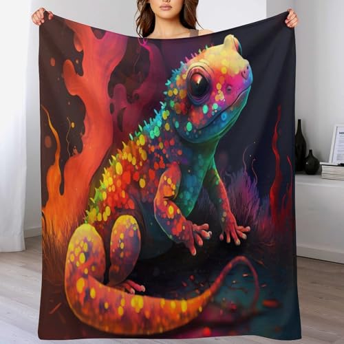 Bunte Geckos Dick Decke Weich Wärme Gemütlich Flannel-Fleece Sofadecke Deckeldecke Couchdecke Vier Jahreszeiten Bett Decken 100×130cm von AASWDFR