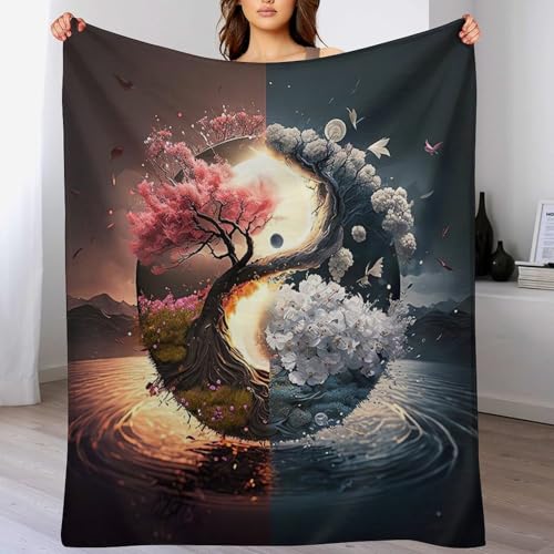 Decke Kirschbaum, japanische Kunst Flauschige BettDecke, Extra Weich & Warm, Wohndecke Flannel Fleece Decke Als Sofadecke & Couchdecke 180×200cm von AASWDFR