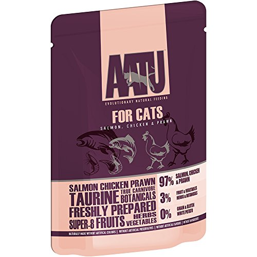 AATU 97/3 Katzenfutter Nass Getreidefrei - Huhn und Garnelen, Hoher Fleischanteil, ohne künstliche Geschmacksverstärker, 16 x 85g von AATU