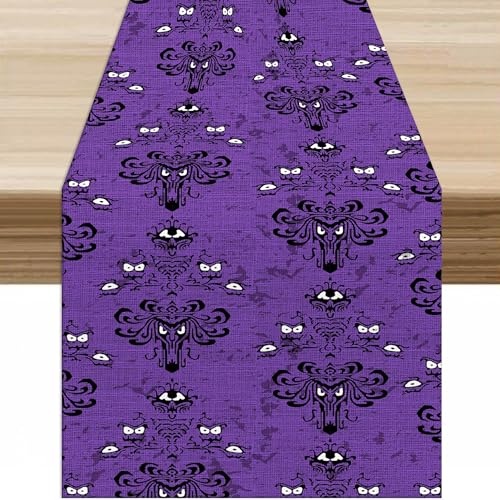 Halloween-Tischläufer, violett, Gothic, Horror, Kürbisaugen, groteske Muster, Hexe, Tischdekoration, Tischdekoration, Esstisch, Küche, Hochzeit, Party, 33 x 91 cm Halloween-Tischläufer, violett, Gothic, Horror, Kürbisaugen, groteske Muster, Hexe, Tischdekoration, Tischdekoration, Esstisch, Küche, Hochzeit, Party, 33 x 91 cm von AAVEUP