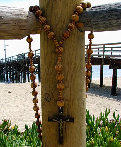 Super Jumbo Holy Mix Beads sanctified Rosary Natural Wood Chain Jesus Cross XL Large 42" Inches Wall Rosario von AAWFHRIE