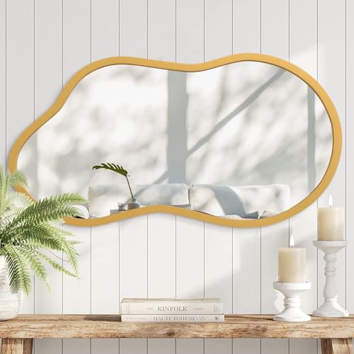 AAZZKANG Goldene Asymmetrische Spiegel Zusammen mit Holzrahmenplatte unregelmäßig Wandspiegel dekorieren für Schlafzimmer Umkleideraum Wohnzimmer Badezimmer Eingang Kleine AAZZKANG Goldene Asymmetrische Spiegel Zusammen mit Holzrahmenplatte unregelmäßig Wandspiegel dekorieren für Schlafzimmer Umkleideraum Wohnzimmer Badezimmer Eingang Kleine von AAZZKANG