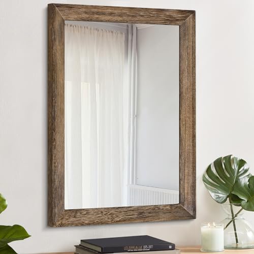 AAZZKANG Rustikaler Holzspiegel Rechteck Dekorativer großer Wandspiegel 50x40cm mit Rahmen Schlafzimmer Wohnzimmer Badezimmer Hängespiegel Braun von AAZZKANG