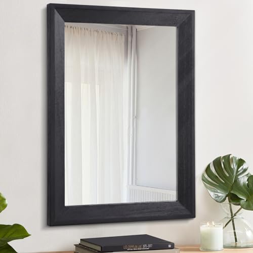 AAZZKANG Schwarzer rustikaler Spiegel für die Wand, groß, 50 x 40 cm, rechteckig, Holzrahmen, dekorativer Wandspiegel zum Aufhängen, für Schlafzimmer, Badezimmer von AAZZKANG