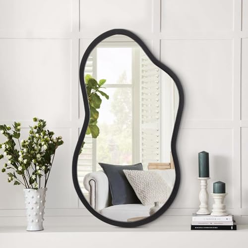 AAZZKANG Unregelmäßiger Wandspiegel aus Holz Kleiner asymmetrischer Spiegel Dekorativer schwarzer Hängespiegel für Schlafzimmer Ankleidezimmer Wohnzimmer Badezimmer Eingangsbereich AAZZKANG Unregelmäßiger Wandspiegel aus Holz Kleiner asymmetrischer Spiegel Dekorativer schwarzer Hängespiegel für Schlafzimmer Ankleidezimmer Wohnzimmer Badezimmer Eingangsbereich von AAZZKANG